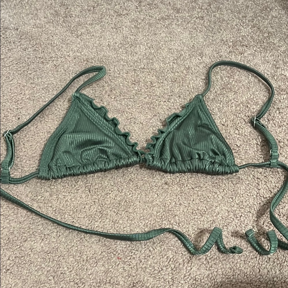 Xhilaration Green Triangle Bikini Top with Ruffle Details